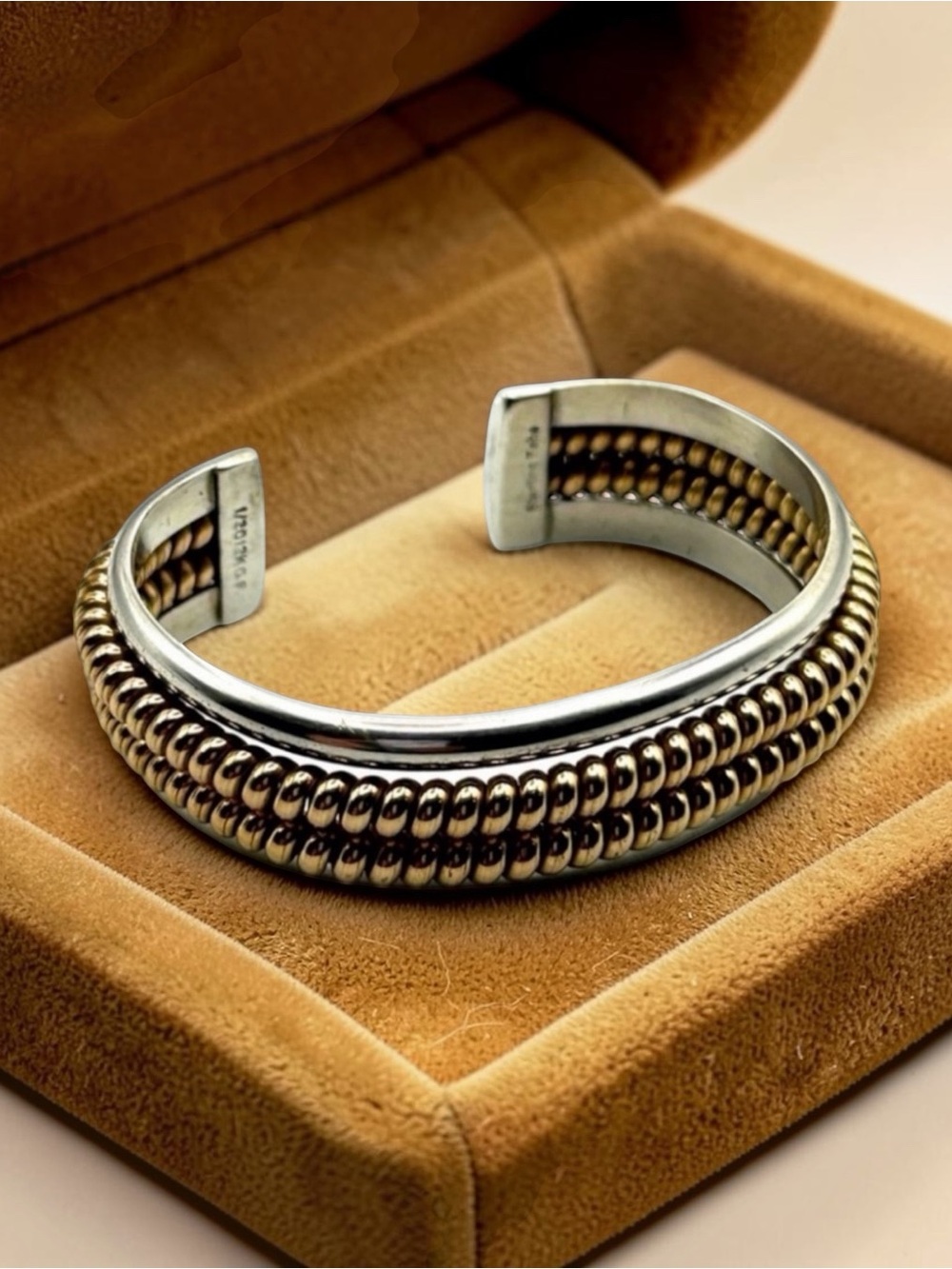 Vintage Signed Tahe Navajo Sterling Silver 12K GF Braided Cuff Bracelet